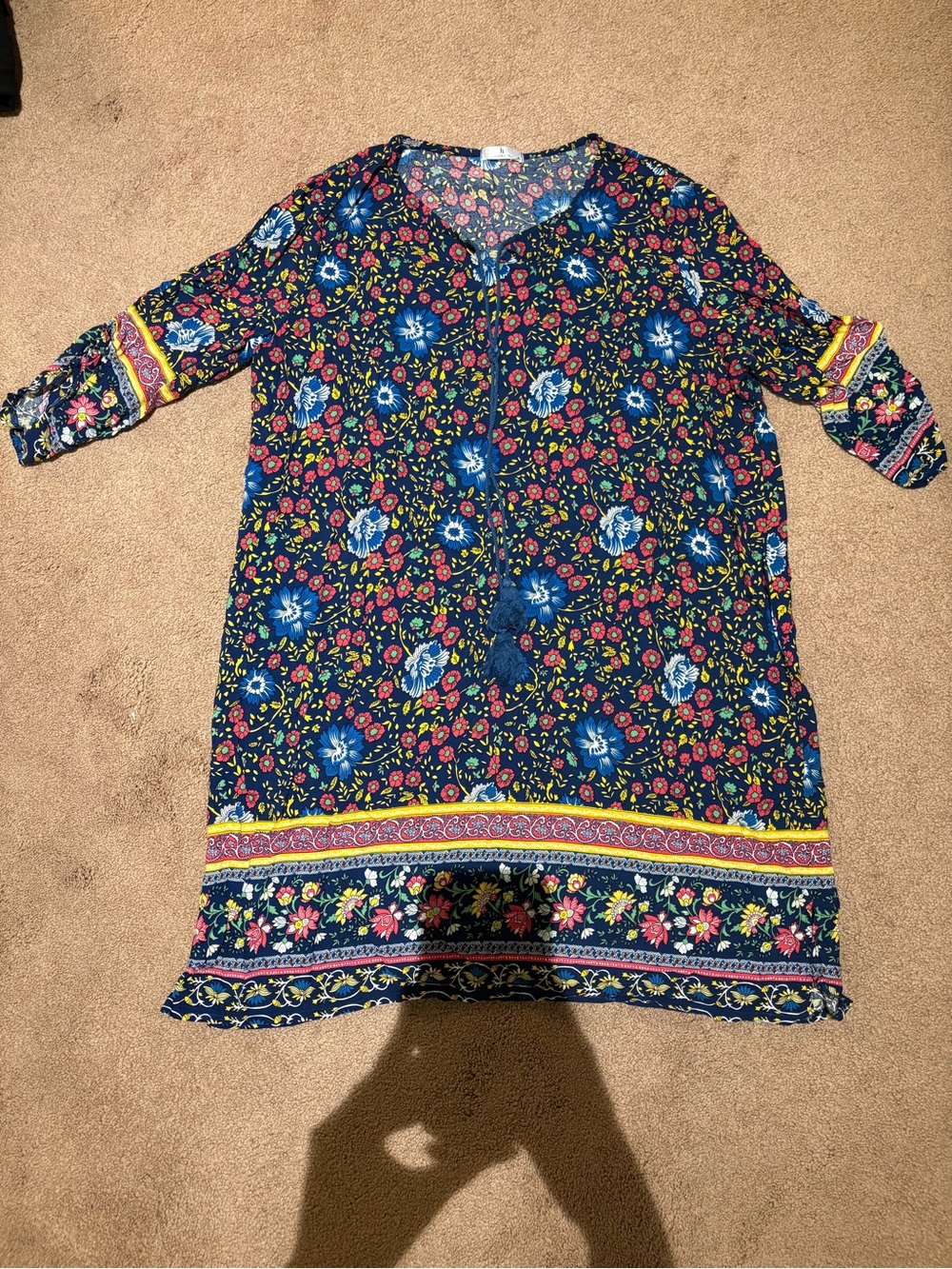 Ht Navy Floral Long Sleeve Tunic Dress size xl